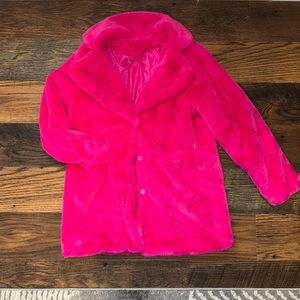 Hot pink faux fur oversized jacket (SM)